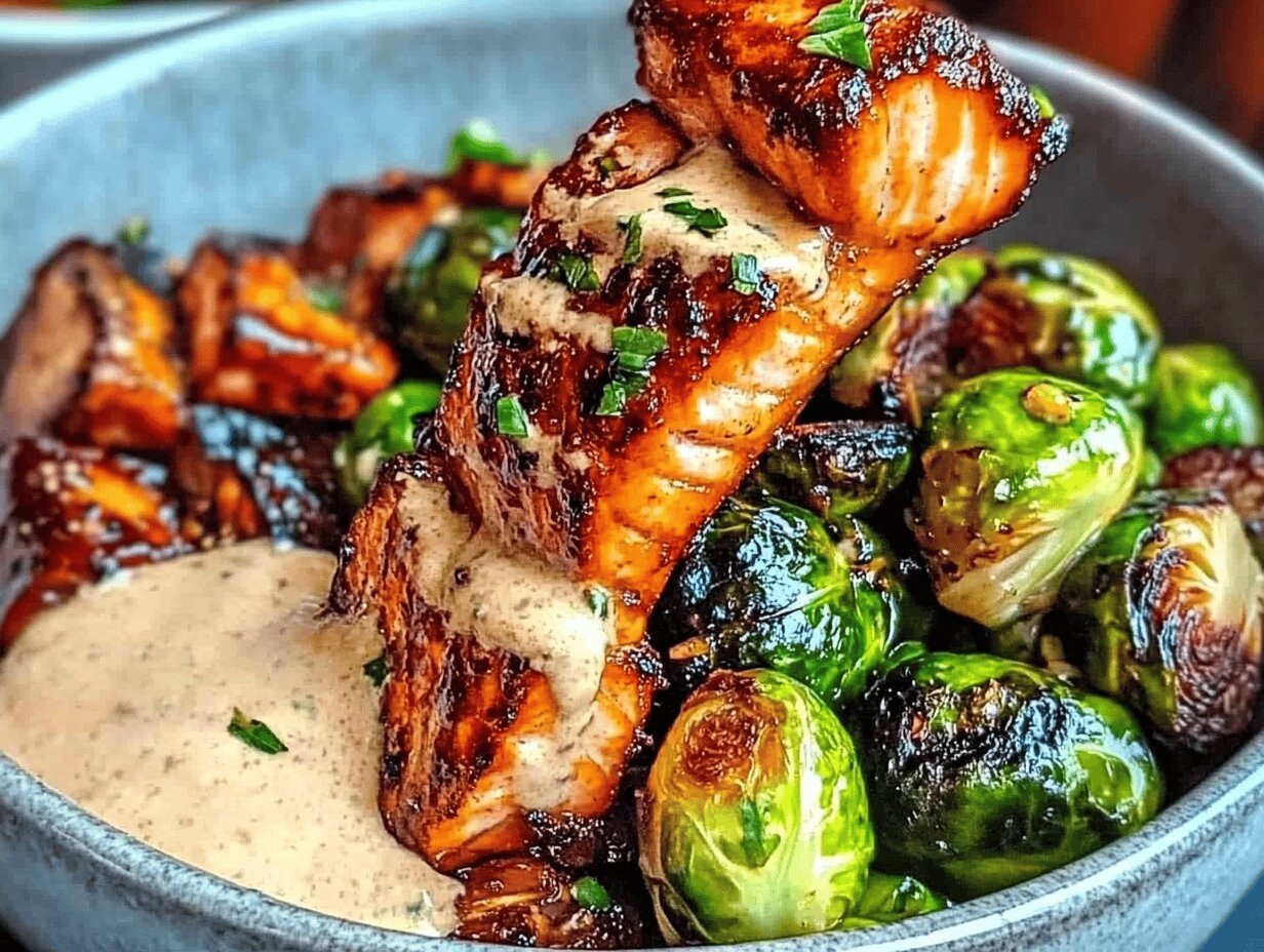 Teriyaki Salmon Bowls with Brussels Sprouts