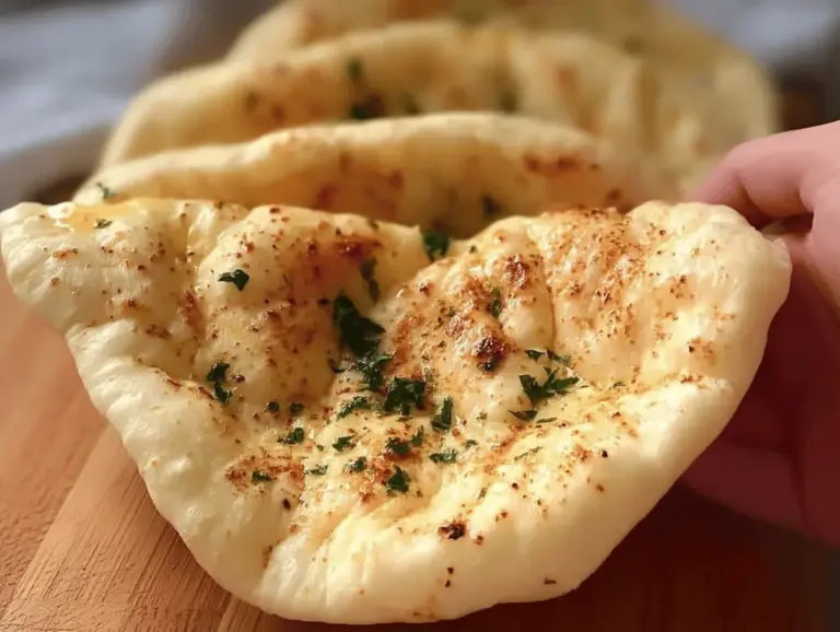 Homemade no-oven Turkish bazlama flatbread served with dips, showcasing its soft texture and rustic presentation.