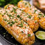 Delicious Mexican street corn elote served with creamy toppings and spices, perfect for summer BBQs.